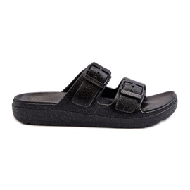 Chinelos femininos com glitter, Preto Brianella