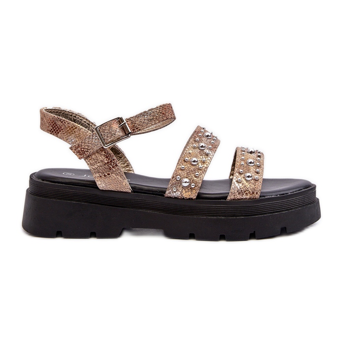 Sandálias Femininas Decoradas Couro Eco Dourado-Bege Arcida