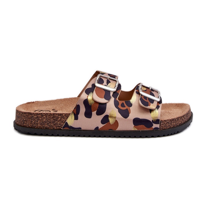 Chinelos femininos bege e marrom com fivelas Oliena