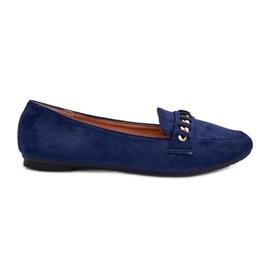 Mocassins femininos brilhantes com corrente, Aredilla Azul Marinho Mocassins femininos brilhantes com corrente, Aredilla Azul Marinho