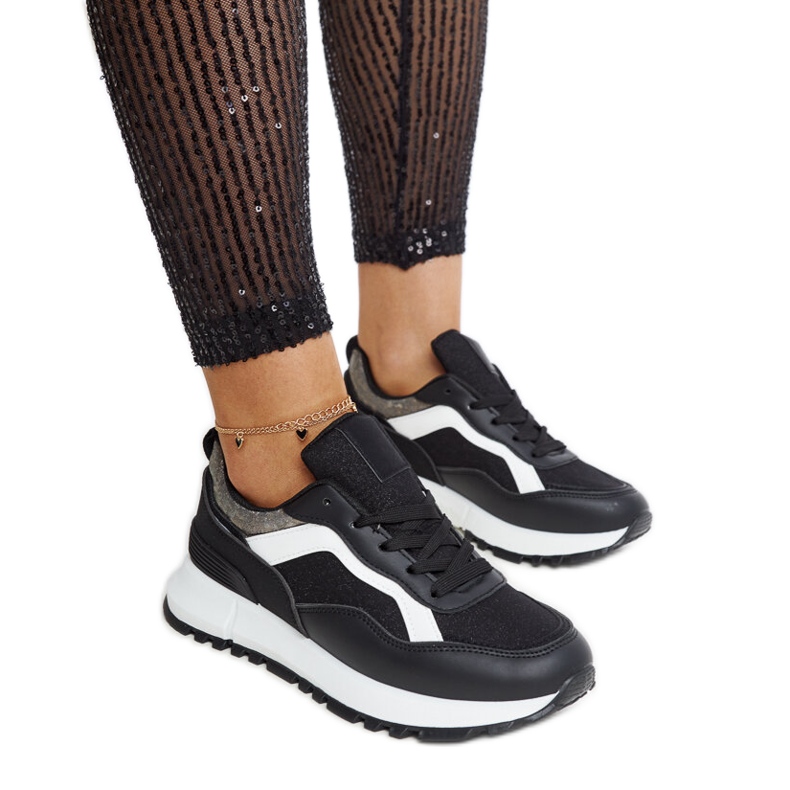 Tênis plataforma preto com glitter Evelia