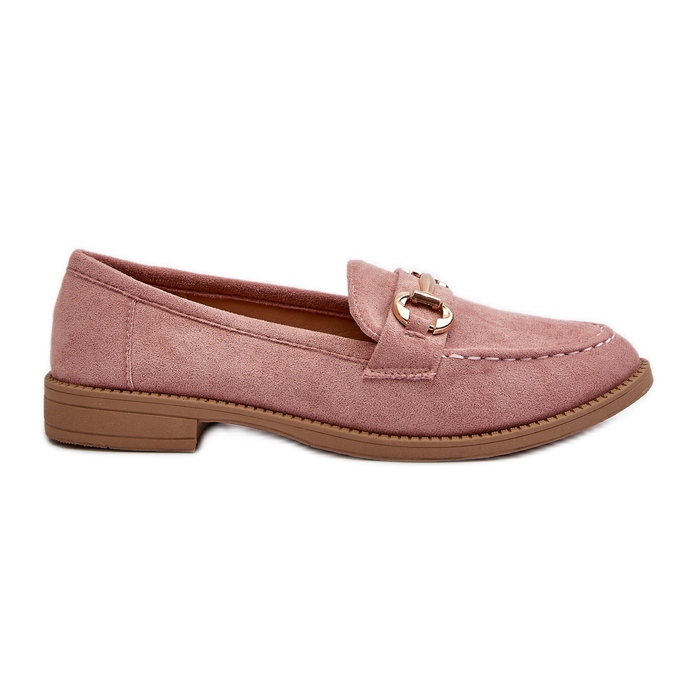 Mocassins femininos de salto plano com decoração aviole rosa Mocassins femininos de salto plano com decoração aviole rosa