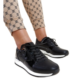 Tênis de couro preto com inserção de metal Rida