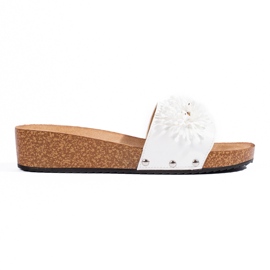 Chinelos femininos de camurça com flores, branco