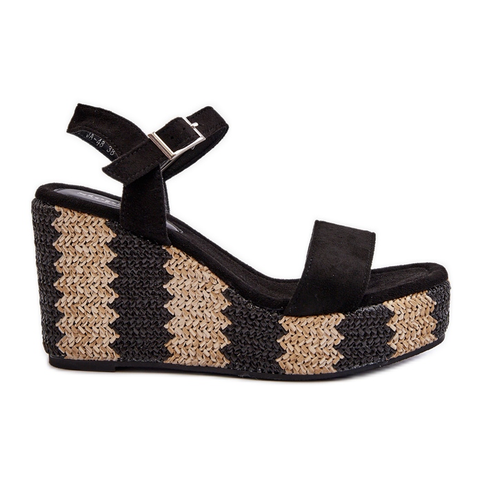 Sandálias femininas de cunha com trança, pretas Reviala preto