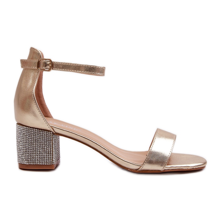 Sandálias Femininas Confeccionadas em Couro Ecológico com Salto Alto Decorado, Dourada Wiatalia dourado