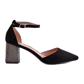 Sapatos em camurça ecológica com salto decorado, Anlitela preto