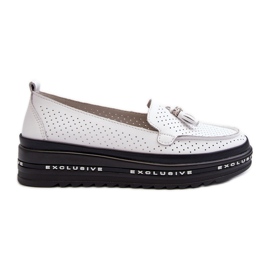 Mocassins femininos de couro na plataforma, Branco Assetnima Mocassins femininos de couro na plataforma, Branco Assetnima