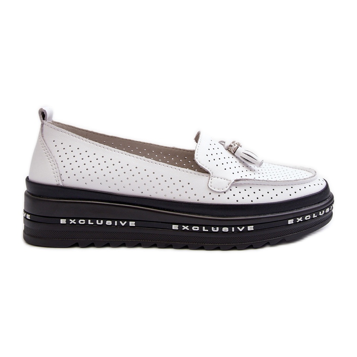 Mocassins femininos de couro na plataforma, Branco Assetnima