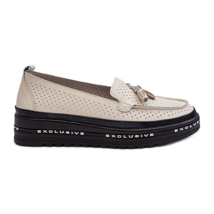 Mocassins femininos de couro na plataforma bege Assetnima