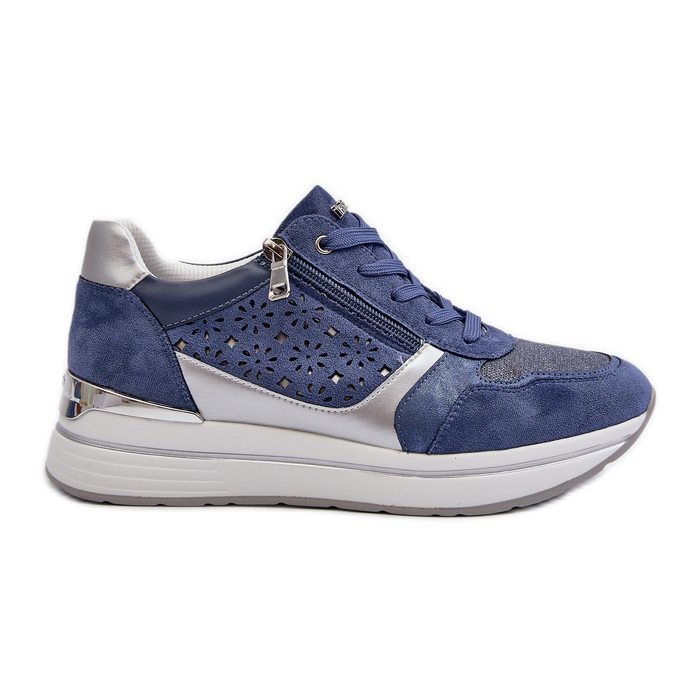 Tênis plataforma feminino com padrão vazado e glitter INBLU IN000372 azul