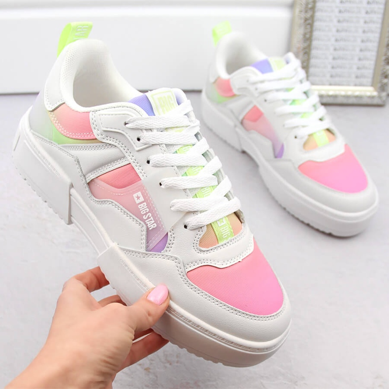 Calçados esportivos femininos com plataforma multicolorida Big Star NN274359 branco