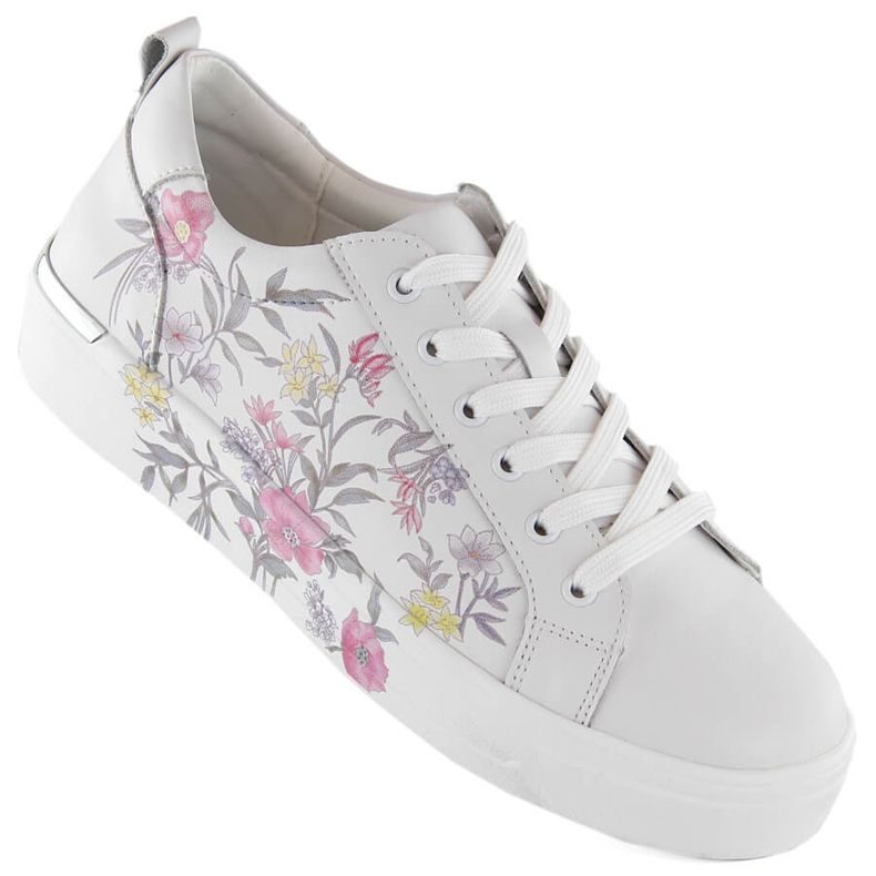 Sapatos femininos de couro, tênis esportivo com flores, Filippo DP6056 branco