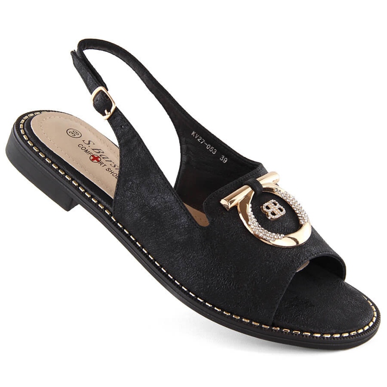 Sandálias femininas confortáveis ​​com decoração, pretas S.Barski 053 preto