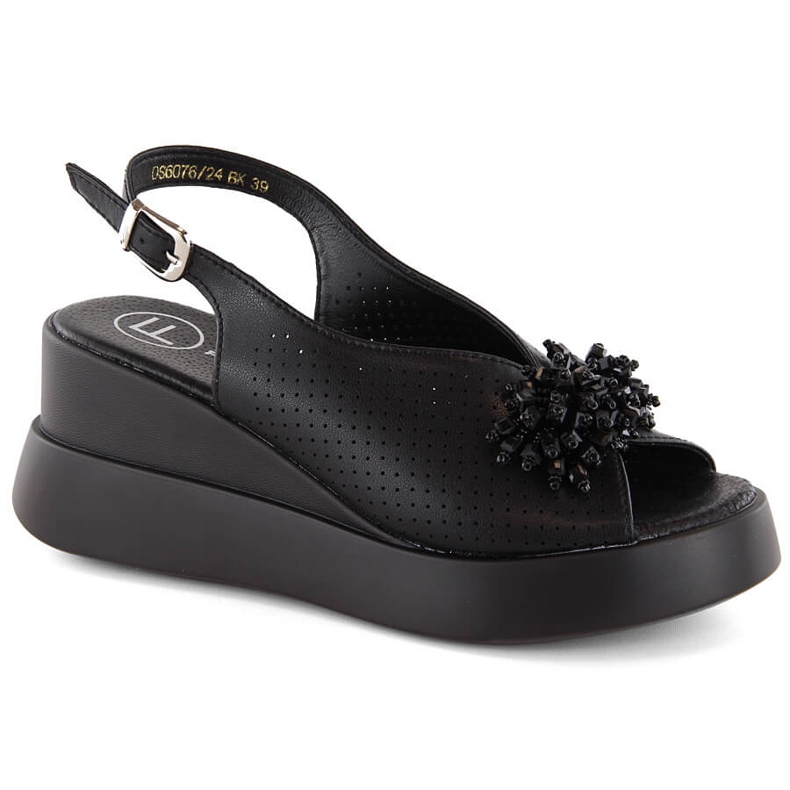 Sandálias femininas de couro preto com miçangas Filippo DS6076