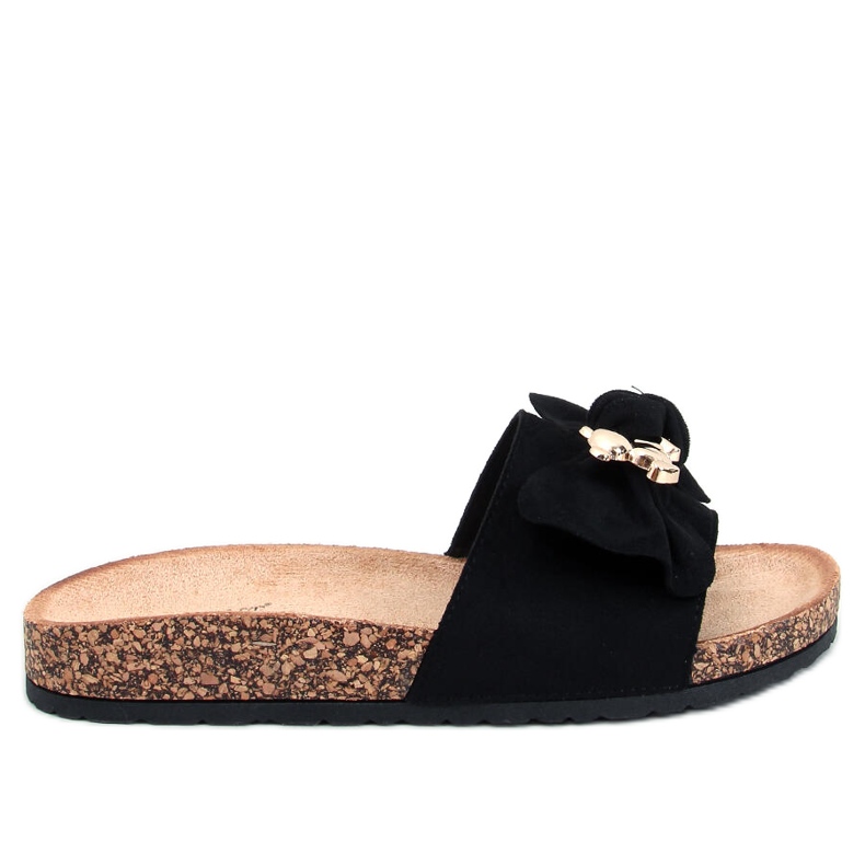 Loups Chinelos de cortiça preta com ursinho de pelúcia preto