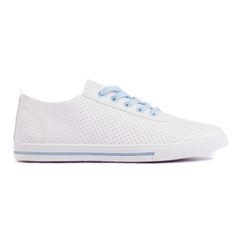 Tênis feminino branco e azul com aberturas Tênis feminino branco e azul com aberturas