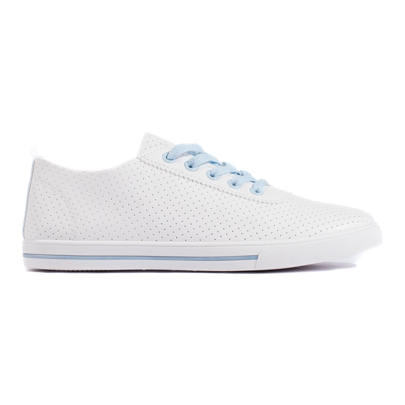 Tênis feminino branco e azul com aberturas