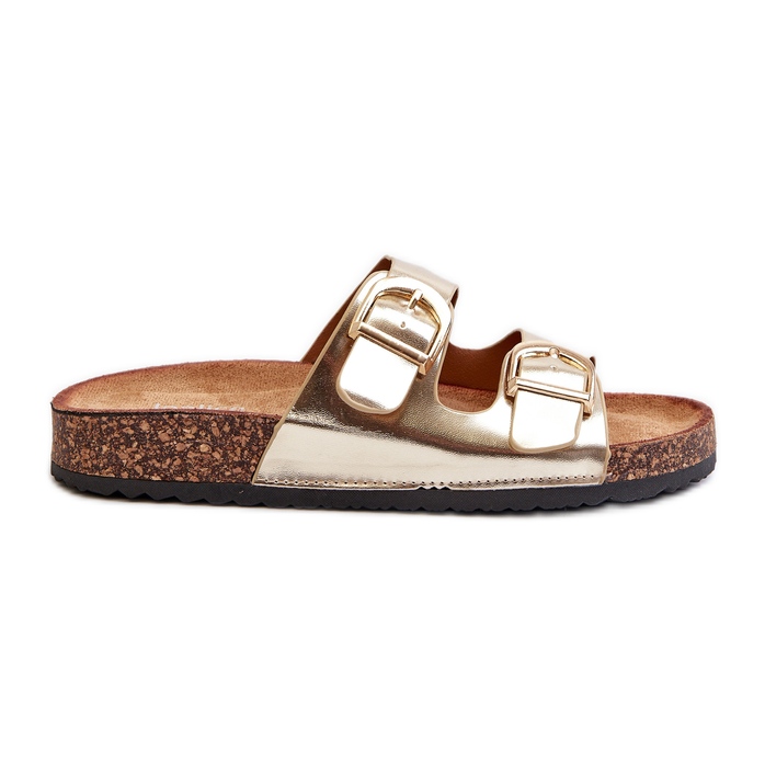 Chinelos femininos em plataforma de cortiça com alças, Doretta dourado