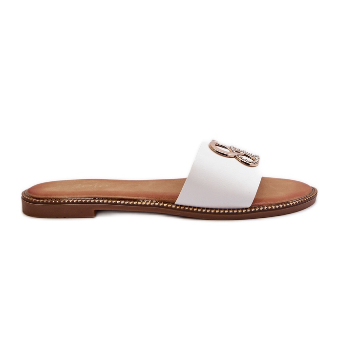 Chinelos femininos com decoração em couro ecológico e salto baixo, Sadria branco