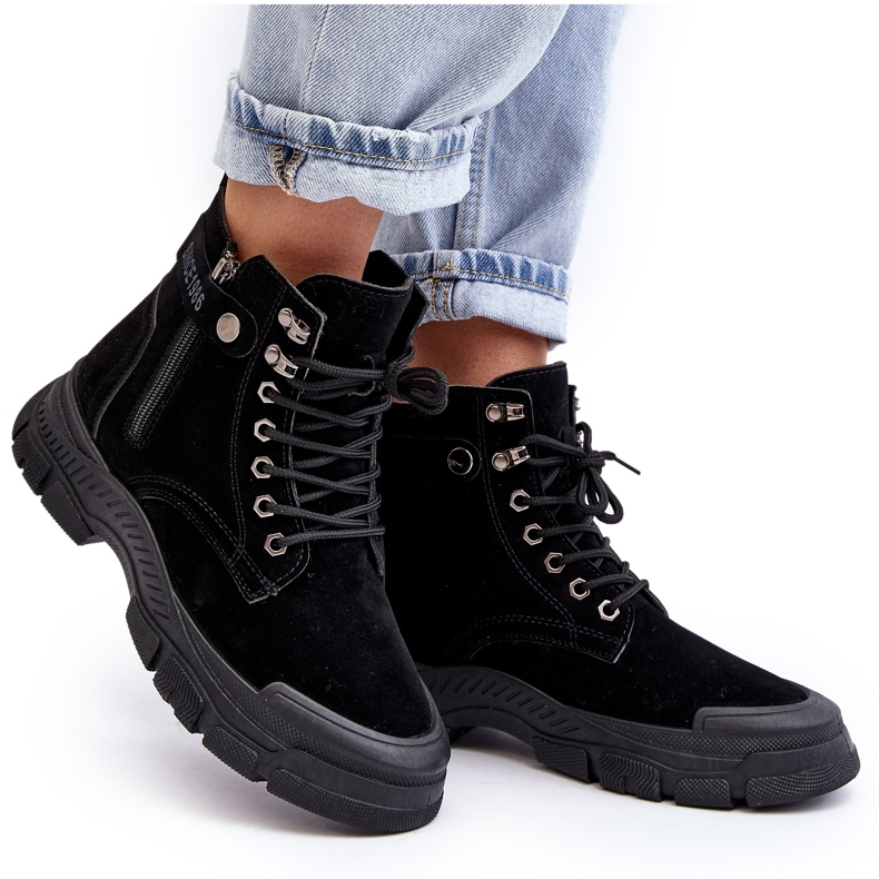 PS1 Botins femininos de camurça isolada Jailina preto