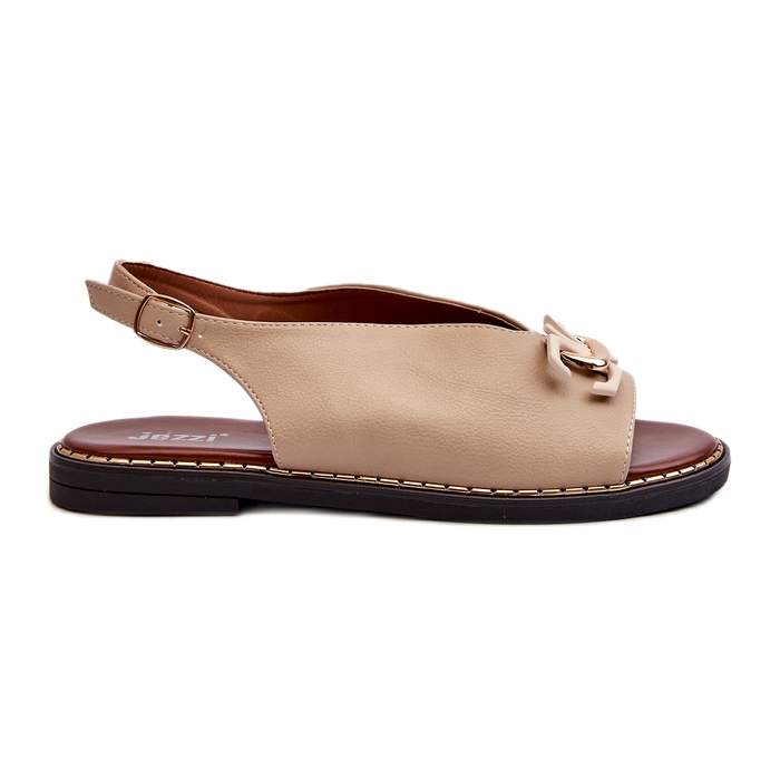 Sandálias femininas de salto plano com decoração Jezzi bege
