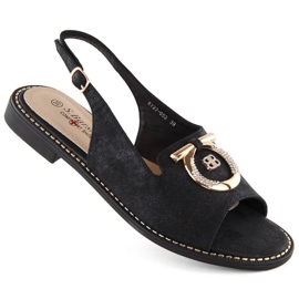 Sandálias confortáveis ​​com decoração S.Barski W OLI256A, pretas preto