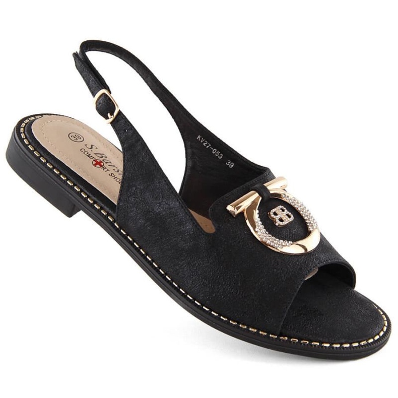 Sandálias confortáveis ​​com decoração S.Barski W OLI256A, pretas preto