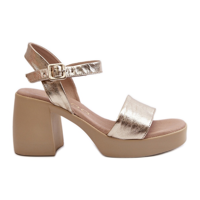 Zazoo 40386 Sandálias femininas de couro em bloco, douradas dourado
