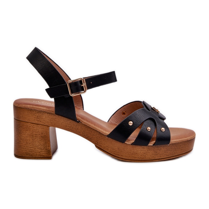 Sandálias Femininas de Salto Alto Confeccionadas em Couro Ecológico, Preto Assames