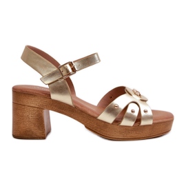 Sandálias Femininas de Salto Alto Confeccionadas em Couro Ecológico, Assames Dourados