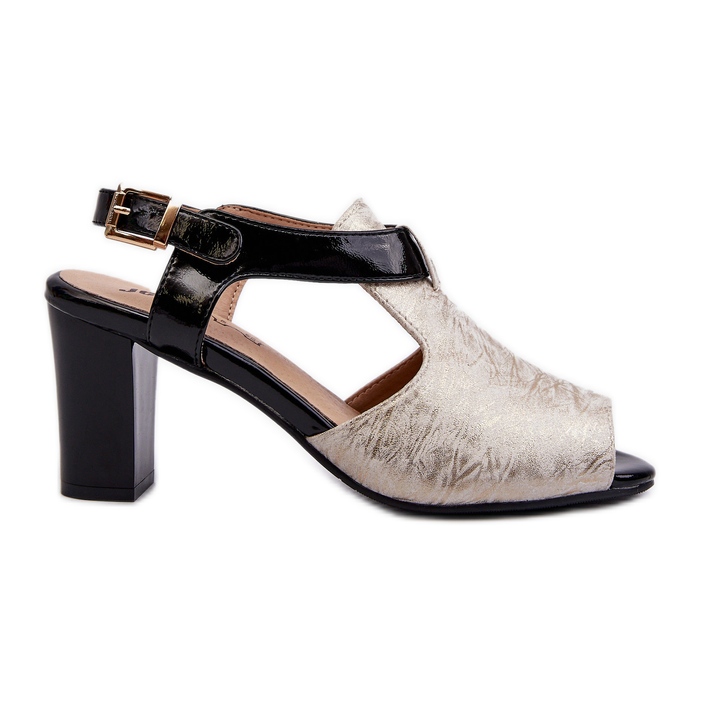 Jezzi Sandálias femininas de salto alto em couro ecológico, dourado e preto Queenmarie