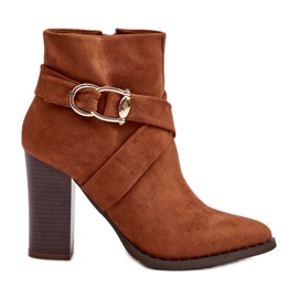 Botins de camurça com salto alto e fivela Camel Eftane castanho