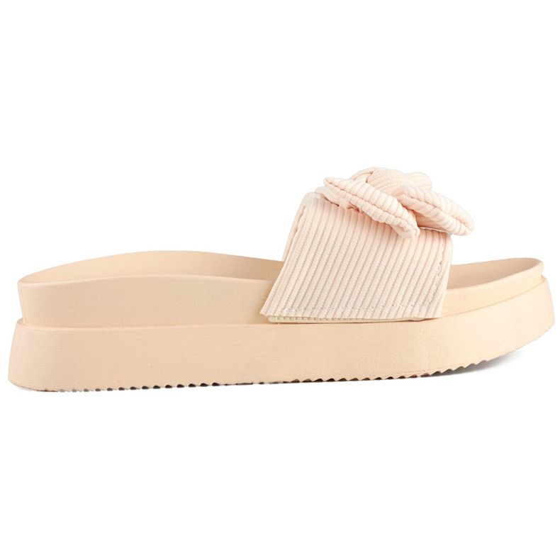 Chinelos femininos bege com laço e sola grossa Chinelos femininos bege com laço e sola grossa