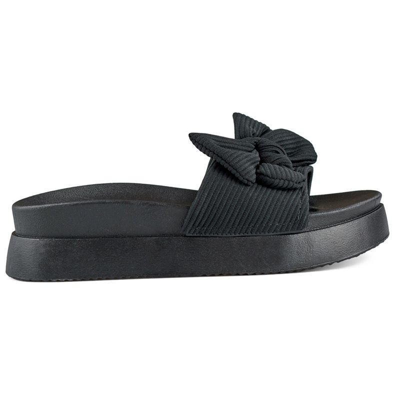 Chinelos femininos negros com laço e sola grossa preto