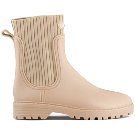 Botas Wellington femininas bege com parte superior em meia elástica