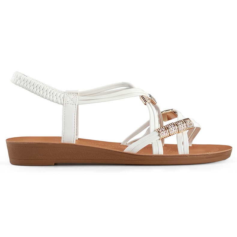 Sandálias femininas com elástico com decoração dourada branco