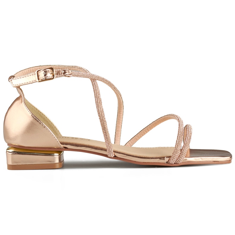 Sandálias femininas elegantes de salto baixo com zircônia cúbica rosa