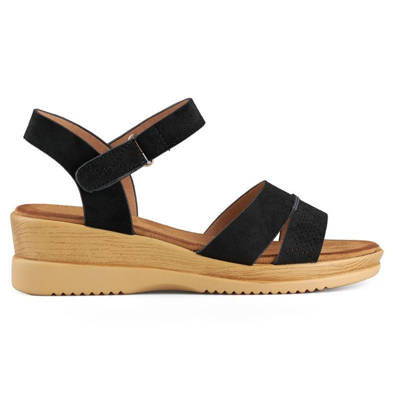 Sandálias de cunha em camurça preta, sandálias femininas confortáveis preto