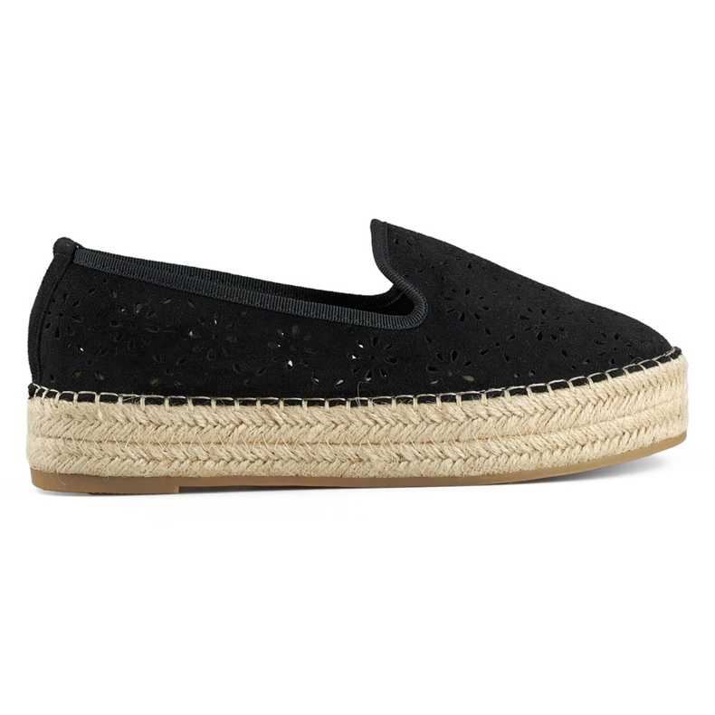 Alpercatas femininas pretas vazadas com sola grossa de camurça preto