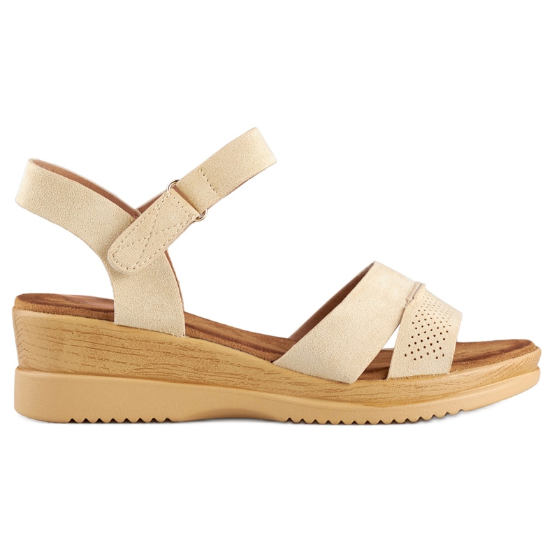 Sandálias de cunha em camurça bege, sandálias femininas confortáveis