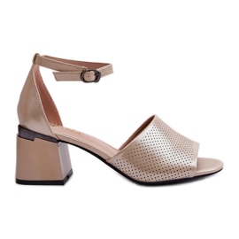 Vinceza Sandálias femininas de salto alto em couro ecológico, Gold Horissa bege