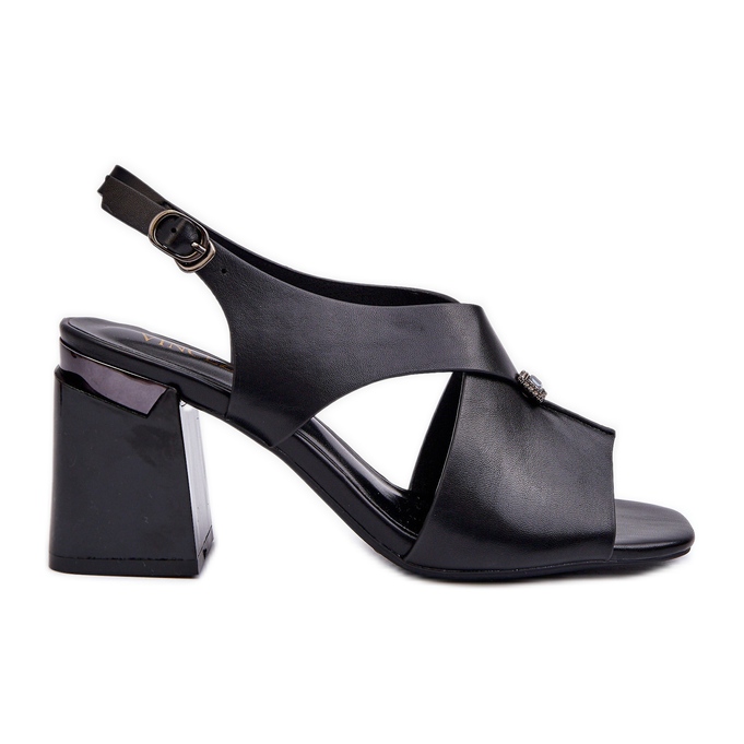 Vinceza Sandálias femininas elegantes de salto alto, couro ecológico, pretas Asellesa preto