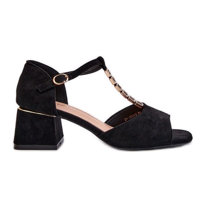 Vinceza Sandálias Femininas com Salto Bloco e Alça Decorativa, Camurça Eco, Obivena Preta preto