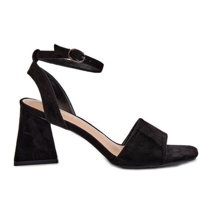 Vinceza Sandálias femininas de salto alto em camurça ecológica preta Upttima preto