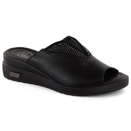 Sandálias femininas de couro preto com cunha Filippo DK6146 Sandálias femininas de couro preto com cunha Filippo DK6146