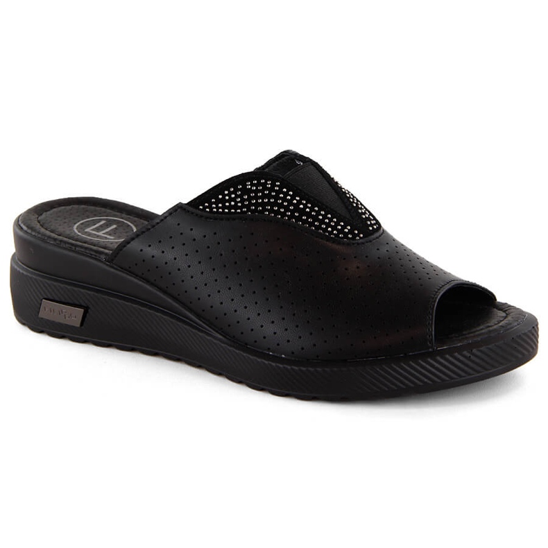 Sandálias femininas de couro preto com cunha Filippo DK6146