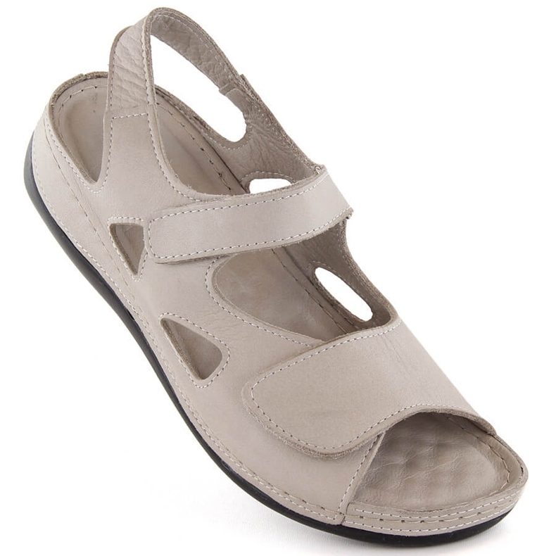 Sandálias femininas de couro com velcro cinza claro T.Sokolski L24-158