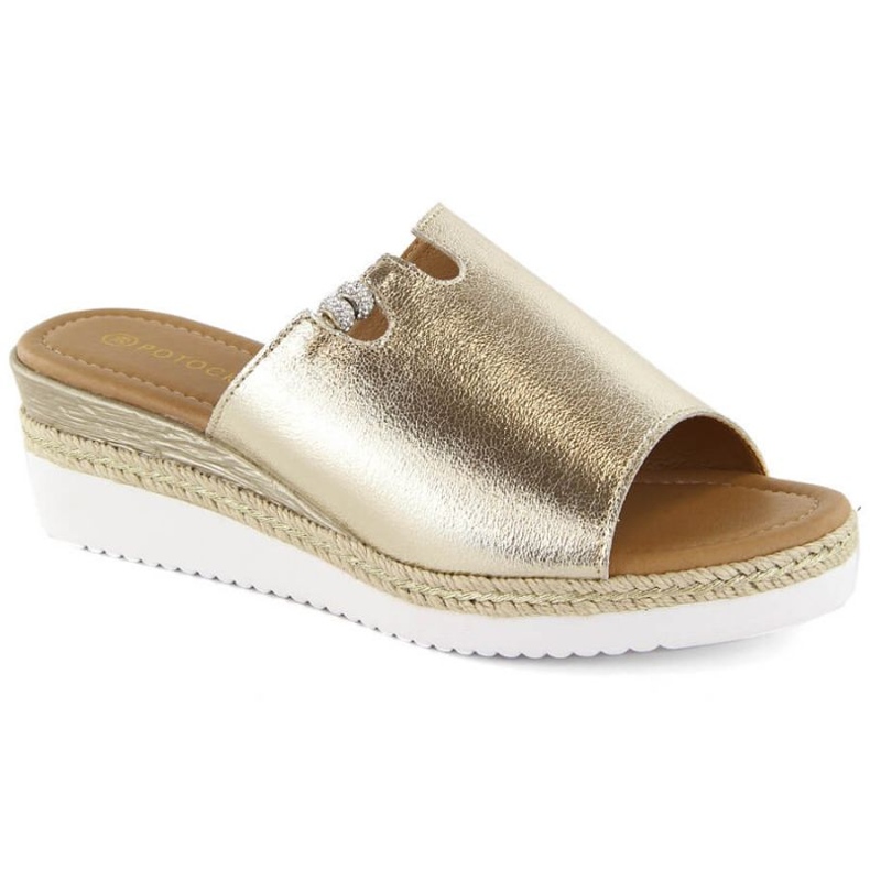 Sandálias de cunha metálica Potocki W WOL145A, douradas dourado