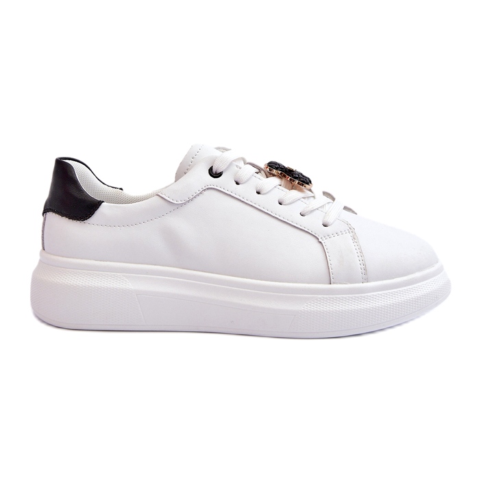 Vinceza Tênis feminino de couro com ursinho de pelúcia, branco Mirven